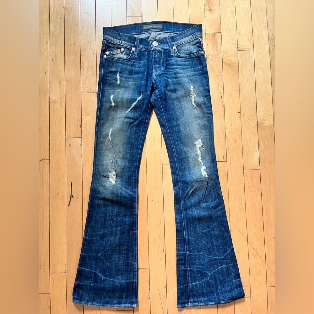 Rock & Republic Low Rise, Bell Bottom Jeans with Distressed Detail